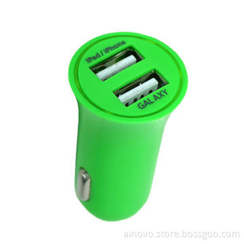 Mini car battery charger for iPad/ iPhone/ Samsung galaxy, UV printing, 2 port USB, 2.1A